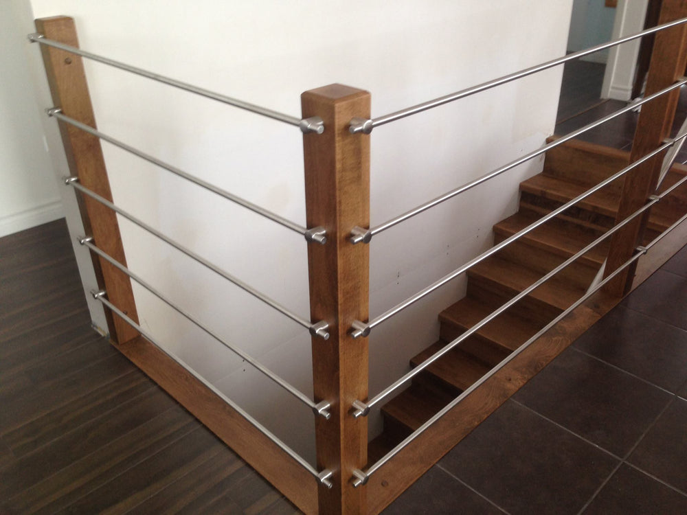 rampe contemporaine stainless bois merisier