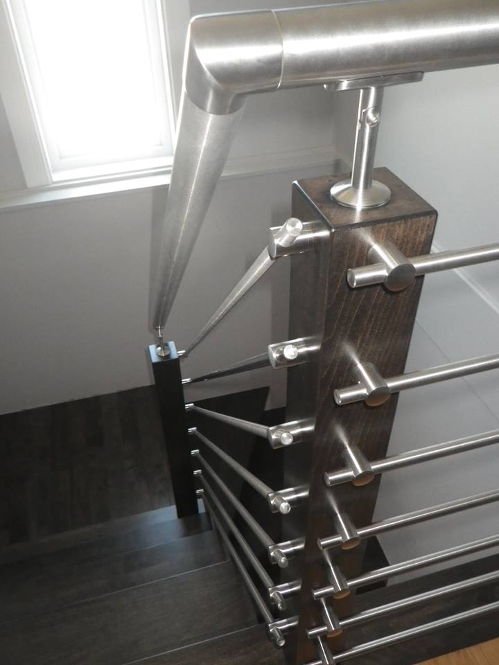 rampe contemporaine stainless bois merisier