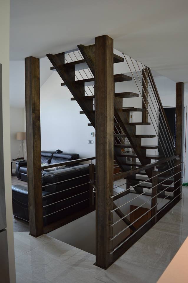 escaliers contemporaine bois merisier stainless