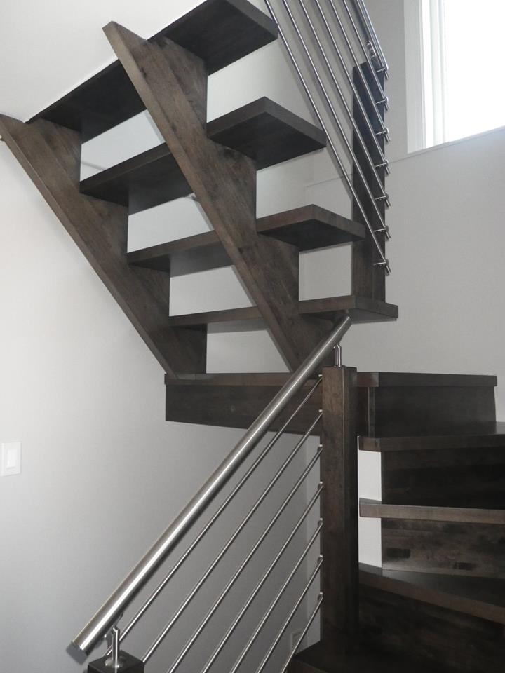 escalier contemporaine ouvert stainless bois merisier