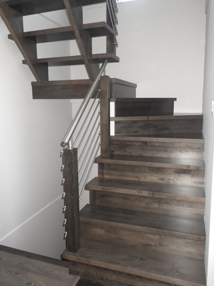 escaliers contemporaine noir stainless merisier bois