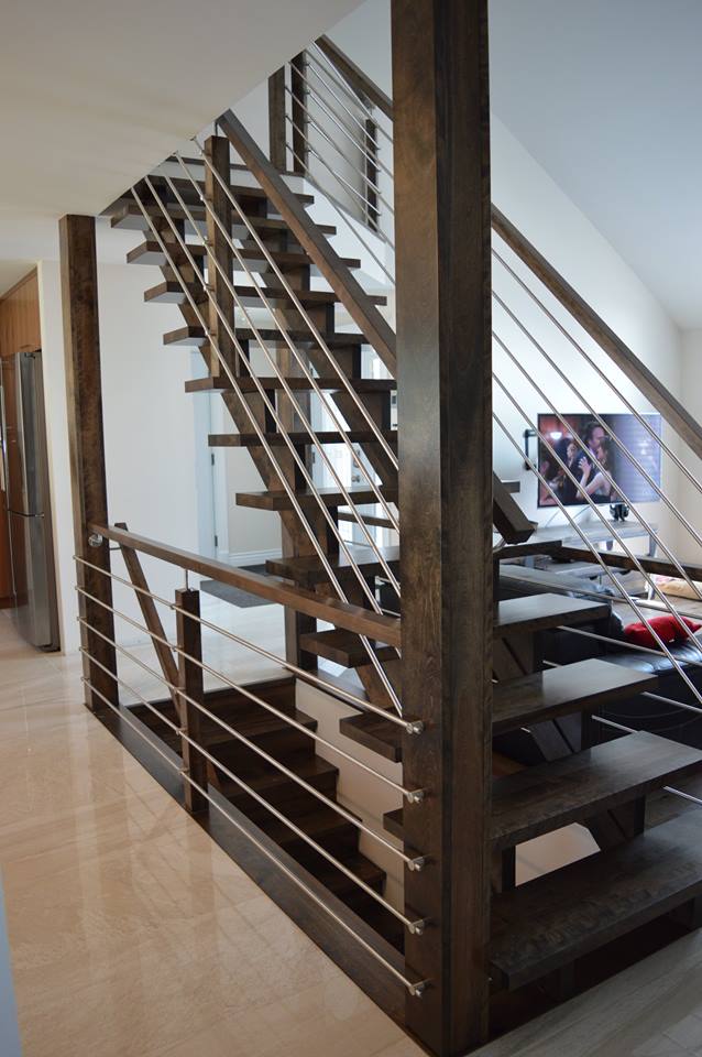escaliers contemporaine merisier stainless bois