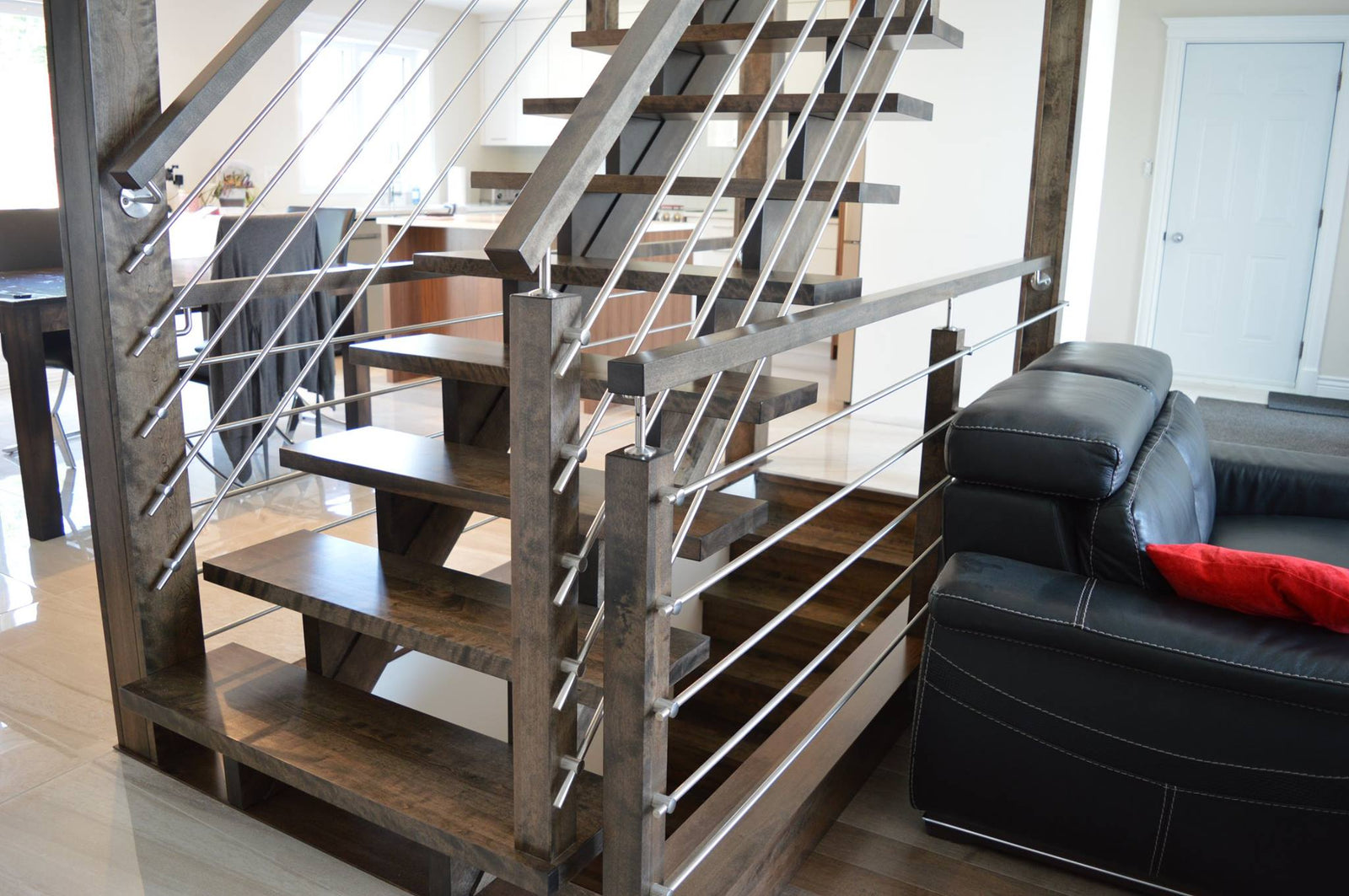 rampe contemporaine stainless bois merisier