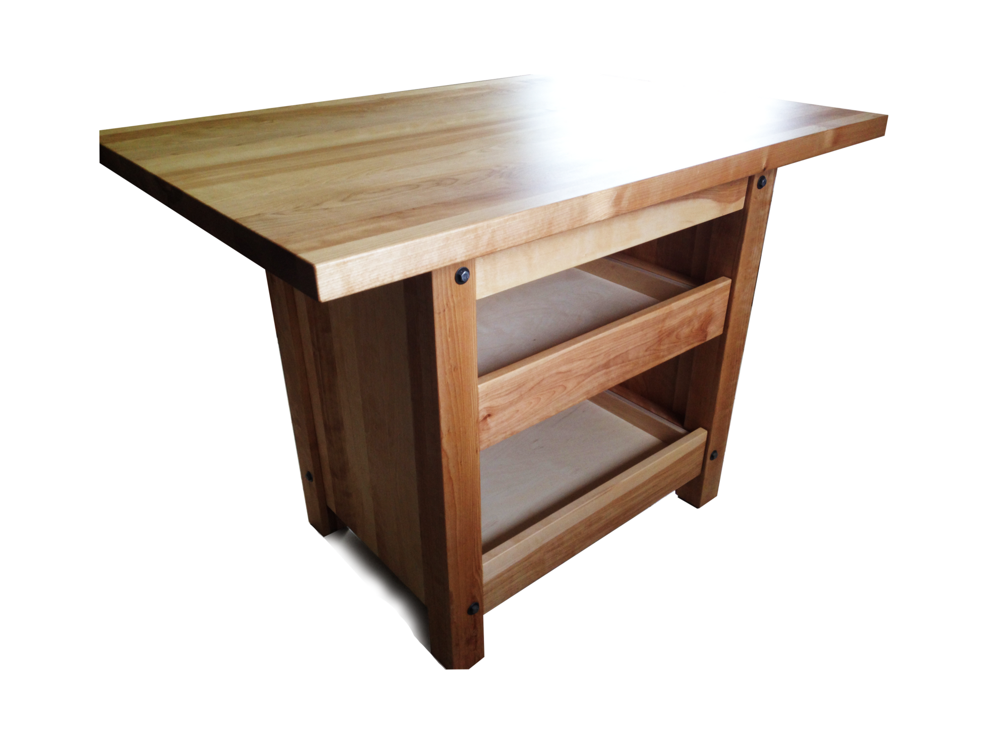 Ilot en bois massif avec 3 grands tiroirs de rangement pratique